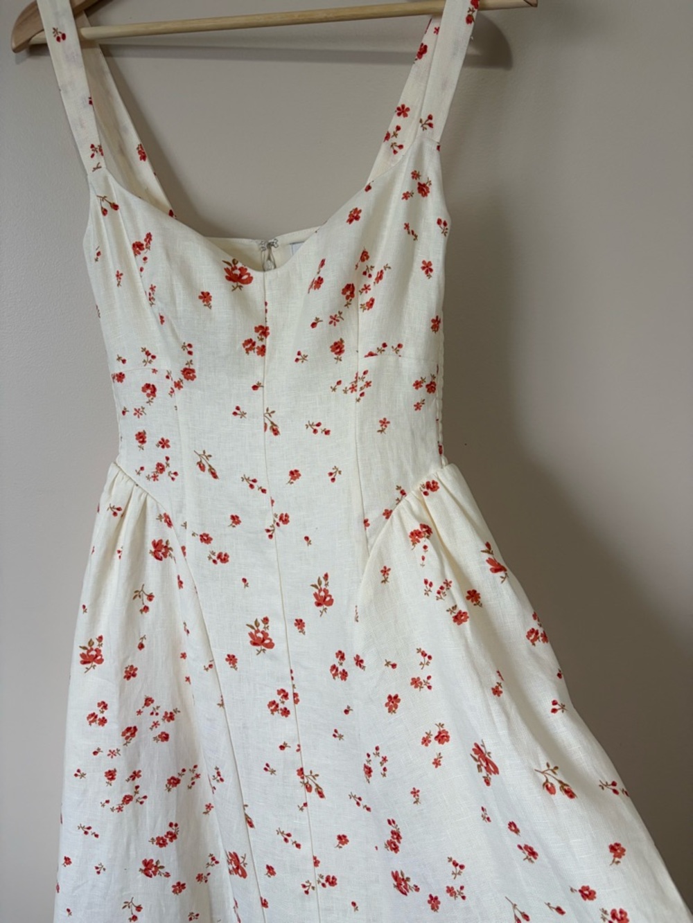 NEW Reformation Birdie Linen Sleeveless Midi Dress Lovie Cream Floral US 0 UK 4 - Picture 9 of 16